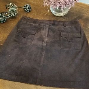 Genuine leather chocolate brown skirt
